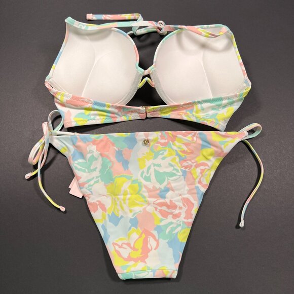 Victoria Secret 38DD XL Bombshell Push Up Bikini Top Bottom Set Blue Pink Pastel - Picture 3 of 16